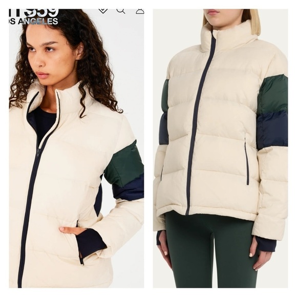 Splits59 Arden White Green Blue Colorblock Down Puffer Jacket Coat Medium NWT - Picture 8 of 15